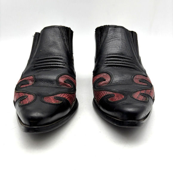 Vintage 80s Nine West Black Leather Reptile Inlay Point Toe Ankle Booties 7.5M - Picture 5 of 16